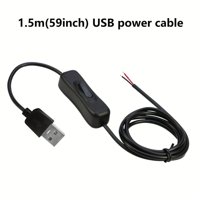 USB ON Off Switch Extension Cable with Male Plug and 2 Wire Power Cord 1.5m 4.9ft 2 Pack for DIY USB Fans LED Desk Lamps Drive Recorders Compatible with 5V 12V 24V Devices Switch Controlled No Data Transfer - Image 1