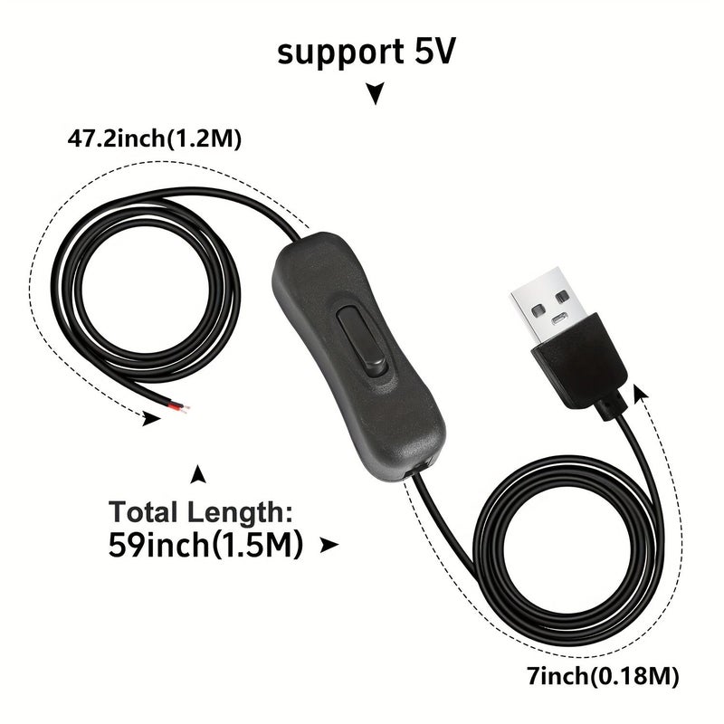 USB ON Off Switch Extension Cable with Male Plug and 2 Wire Power Cord 1.5m 4.9ft 2 Pack for DIY USB Fans LED Desk Lamps Drive Recorders Compatible with 5V 12V 24V Devices Switch Controlled No Data Transfer - Image 4