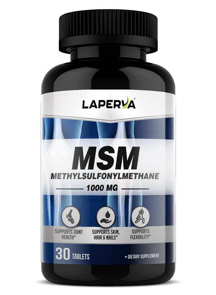 لابيرفا MSM، 30 قرصًا - 1000 ملغ MSM نقي لصحة المفاصل والبشرة والشعر والأظافر، نباتي وغير معدل وراثيًا