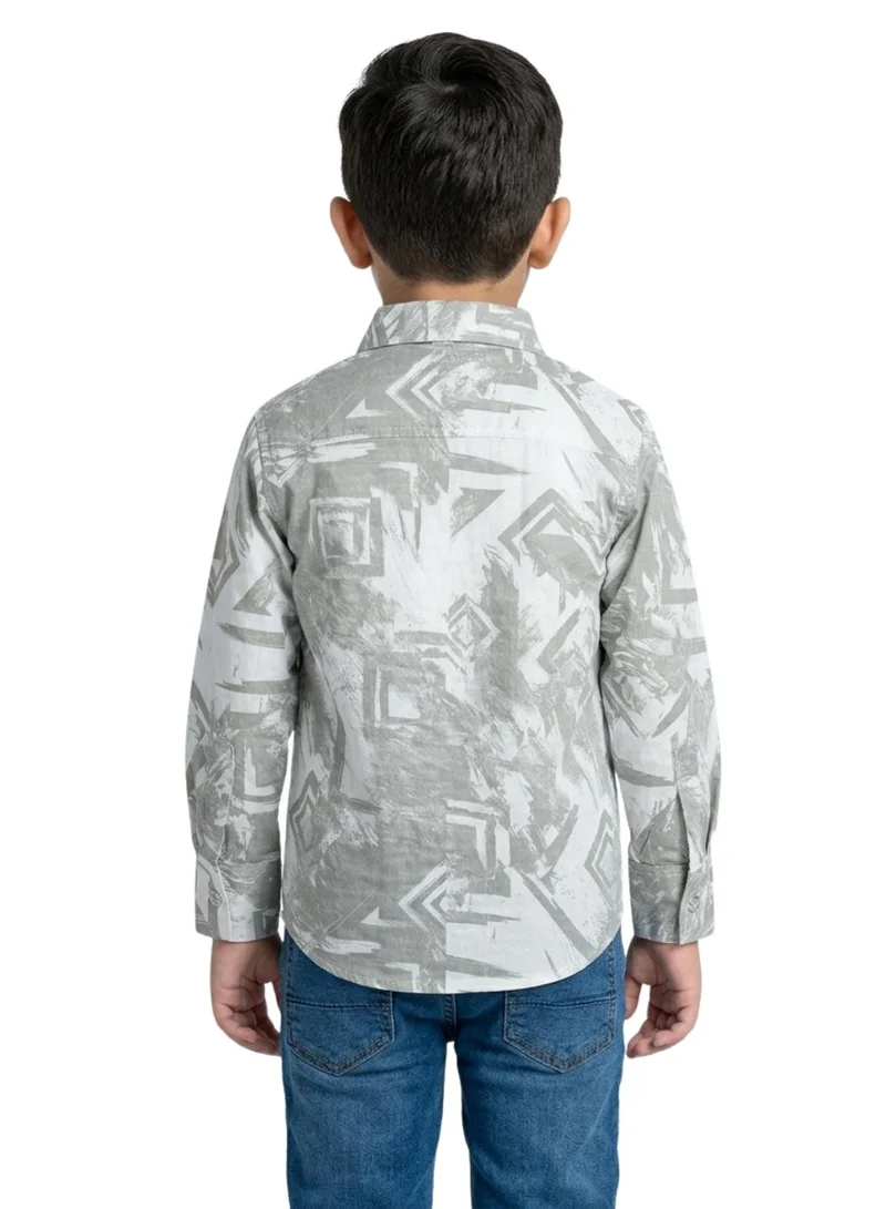 babyqlo Boys Grey Abstract Printed Casual Shirt