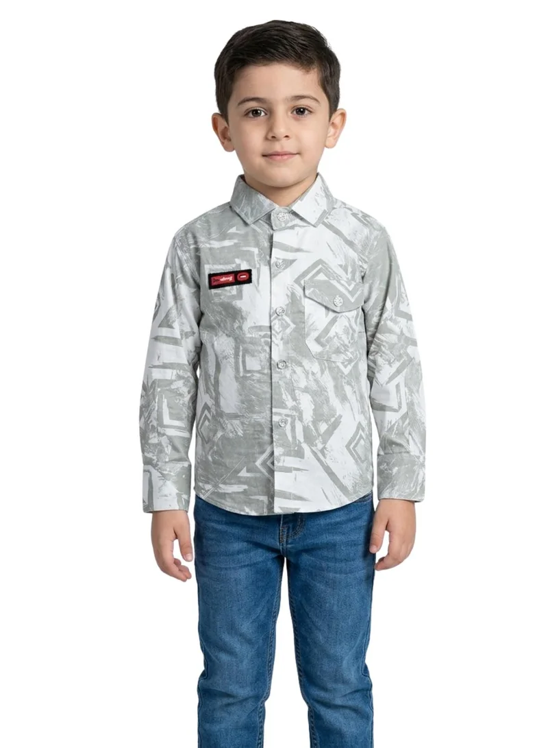 babyqlo Boys Grey Abstract Printed Casual Shirt