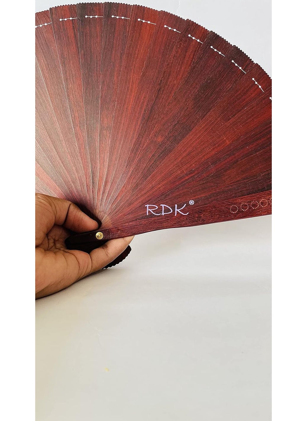 RDK RDK Handmade Vintage Red Sandalwood Folding Hand Fan Chinese Japanese Souvenir Present Handheld Fans for Bridal Shower Marriage Kitty Party Gift 14 x 8 Inch  - Image 2