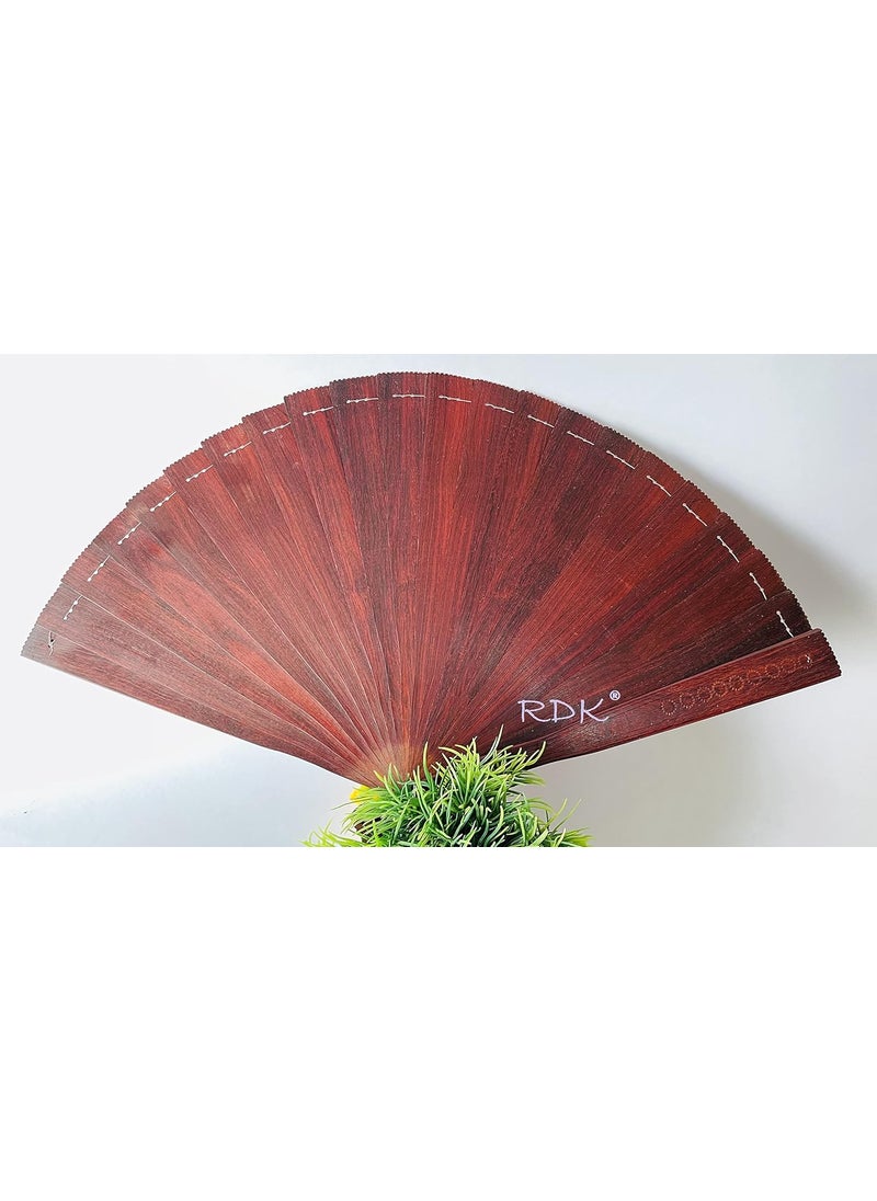 RDK RDK Handmade Vintage Red Sandalwood Folding Hand Fan Chinese Japanese Souvenir Present Handheld Fans for Bridal Shower Marriage Kitty Party Gift 14 x 8 Inch  - Image 1