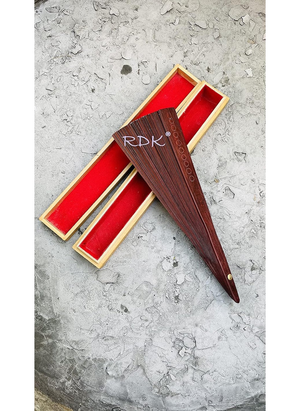 RDK RDK Handmade Vintage Red Sandalwood Folding Hand Fan Chinese Japanese Souvenir Present Handheld Fans for Bridal Shower Marriage Kitty Party Gift 14 x 8 Inch  - Image 3