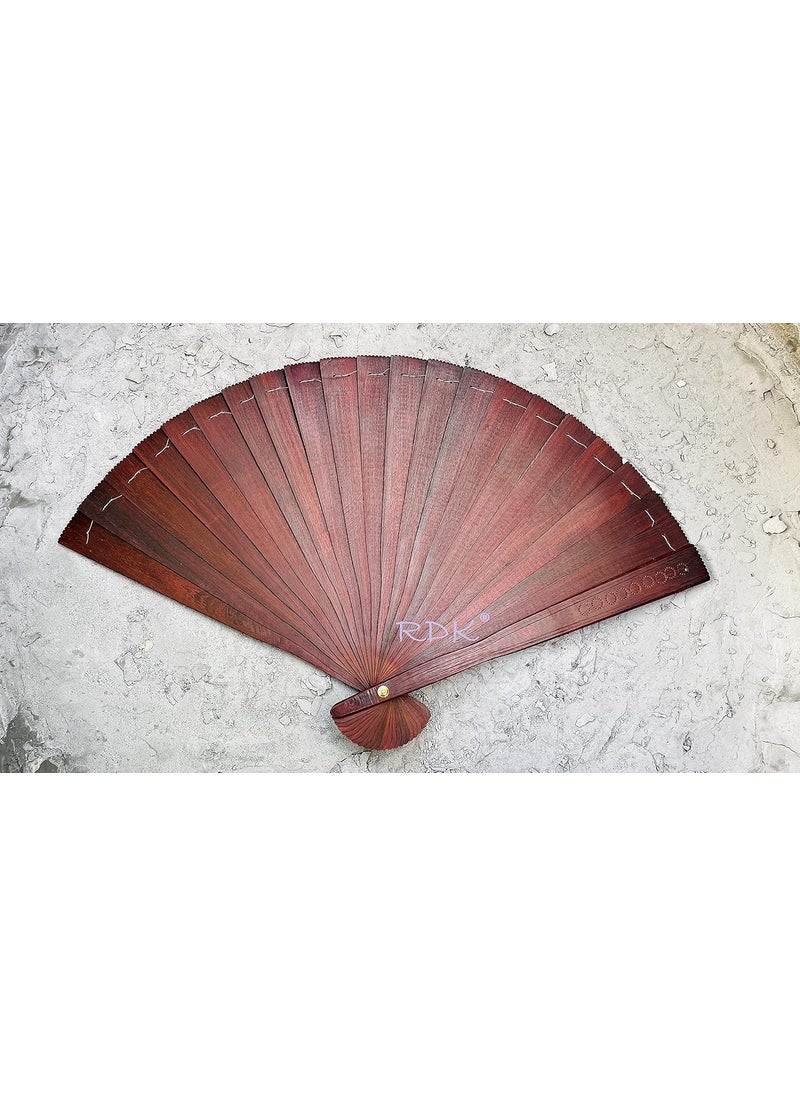 RDK RDK Handmade Vintage Red Sandalwood Folding Hand Fan Chinese Japanese Souvenir Present Handheld Fans for Bridal Shower Marriage Kitty Party Gift 14 x 8 Inch  - Image 4