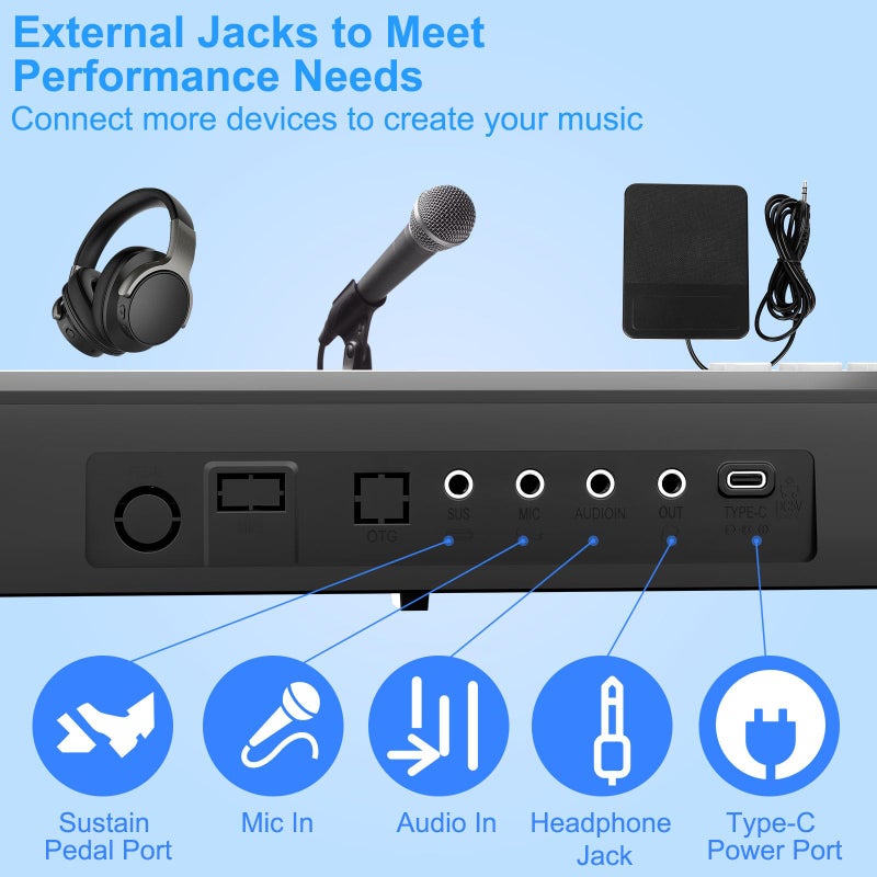 Buinblu Electronic Piano keyboard,Foldable Full Size 88 Key Digital Pianos with Power Adapter,Pedal,Sheet Music Stand,Sticker,Bag,for Beginners,Black - Image 4