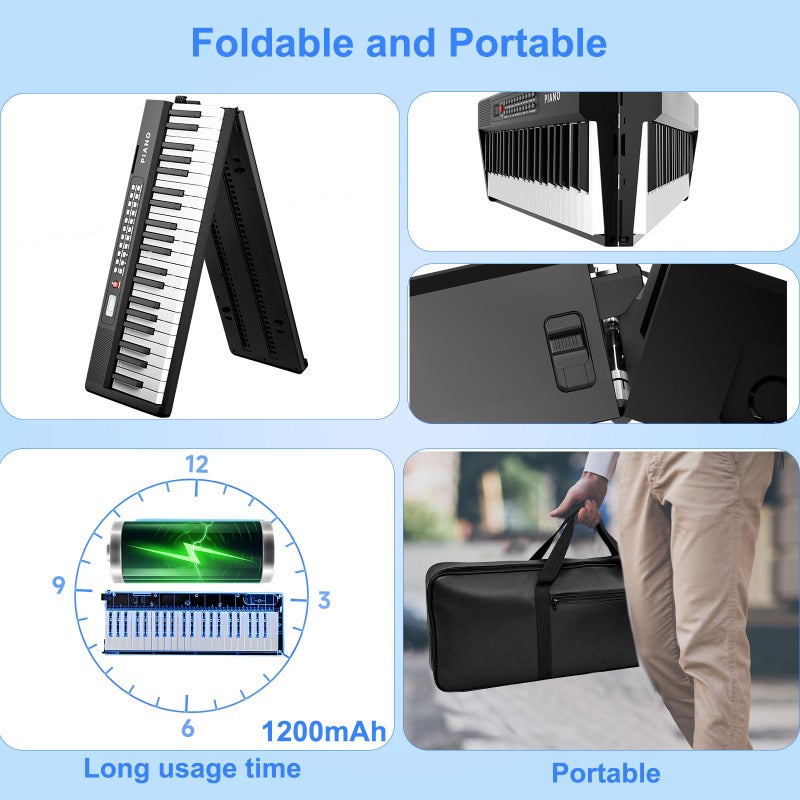 Buinblu Electronic Piano keyboard,Foldable Full Size 88 Key Digital Pianos with Power Adapter,Pedal,Sheet Music Stand,Sticker,Bag,for Beginners,Black - Image 5