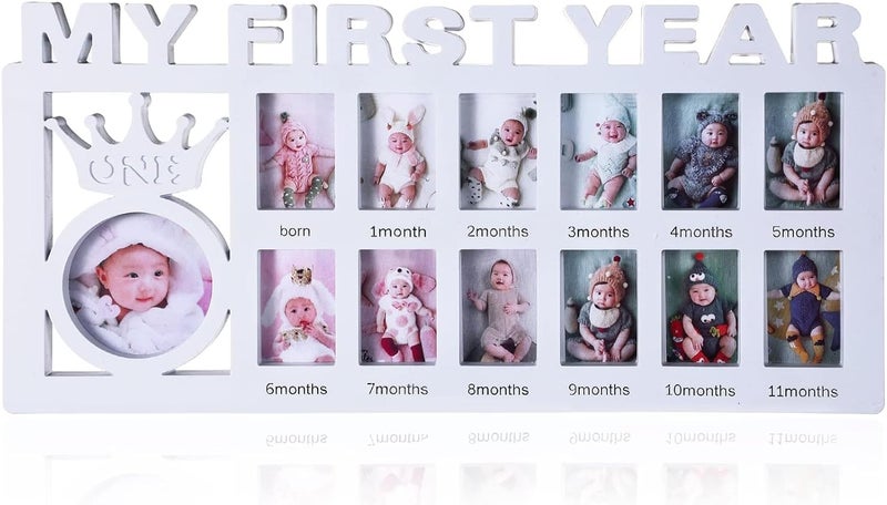 Tazweeq My First Year Newborn Keepsake Picture Frame - 12 Months Milestone Frame (White) - Image 1