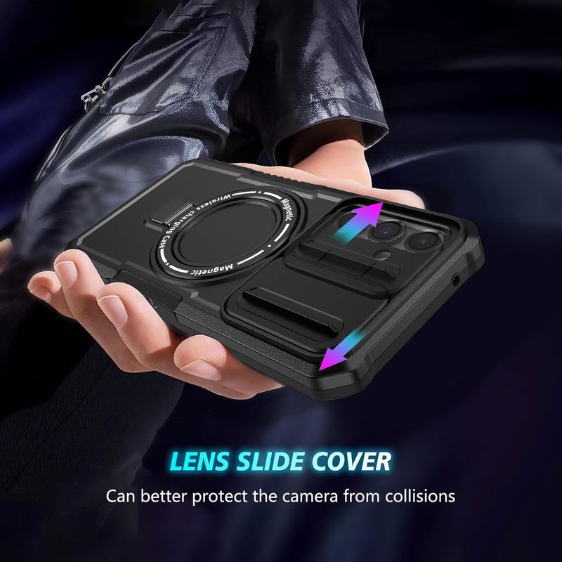 Excefore Case For Magnetic Multifunctional Phone For Samsung Galaxy S23 Fe With 180° Rotate Ring Holder, Shockproof Cover With Invisible Bracket And Lens Protection, Support Wireless Charging Black - Image 4