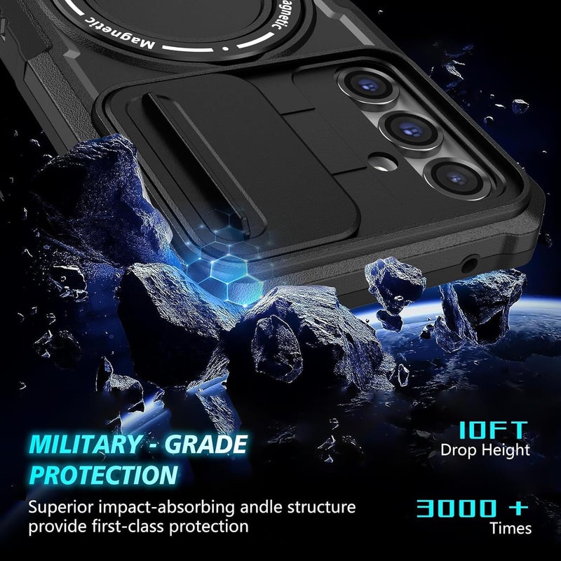 Excefore Case For Magnetic Multifunctional Phone For Samsung Galaxy S23 Fe With 180° Rotate Ring Holder, Shockproof Cover With Invisible Bracket And Lens Protection, Support Wireless Charging Black - Image 3