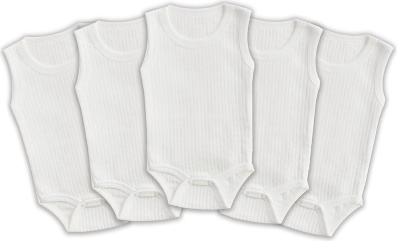 Novibaby 5-Piece Ribana Baby Athlete Bodysuit with Report Snaps White 100% Cotton - Ribana Baby Body  - Image 1