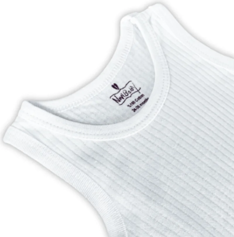 Novibaby 5-Piece Ribana Baby Athlete Bodysuit with Report Snaps White 100% Cotton - Ribana Baby Body