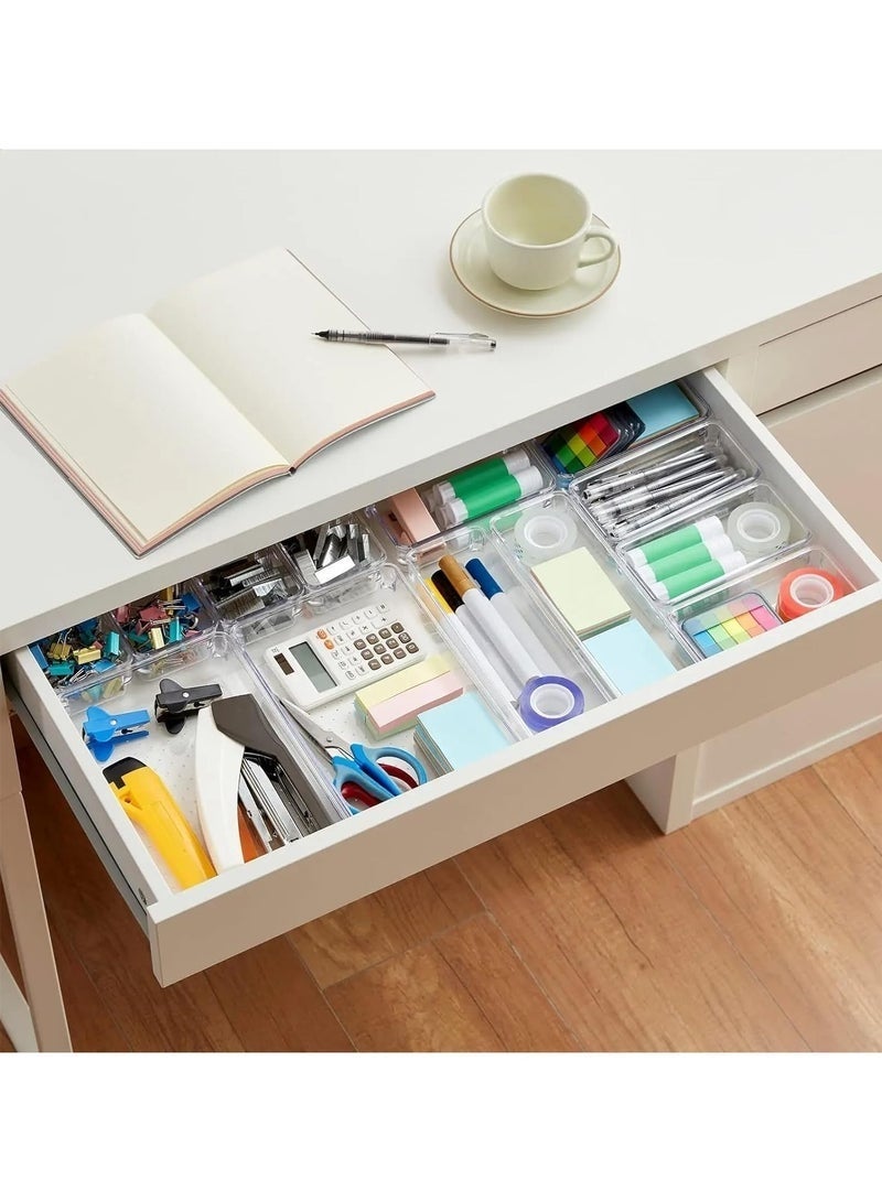 zoba A set of 8 clear plastic drawer organizers, multi-sized, for organizing drawers in the bathroom, makeup, jewelry, kitchen and office. - Image 2