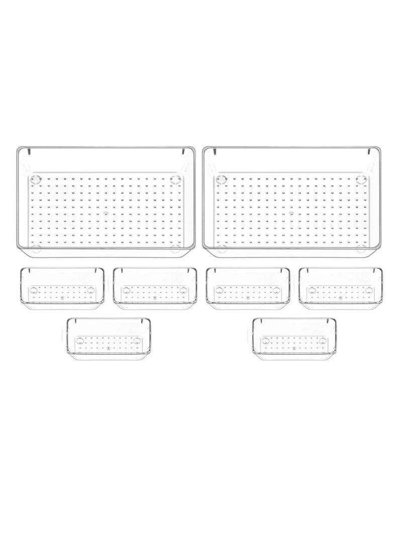zoba A set of 8 clear plastic drawer organizers, multi-sized, for organizing drawers in the bathroom, makeup, jewelry, kitchen and office. - Image 1