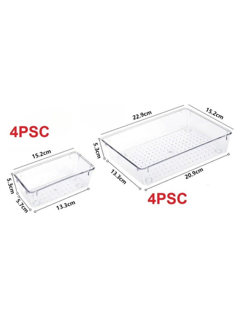 zoba A set of 8 clear plastic drawer organizers, multi-sized, for organizing drawers in the bathroom, makeup, jewelry, kitchen and office. - Image 3