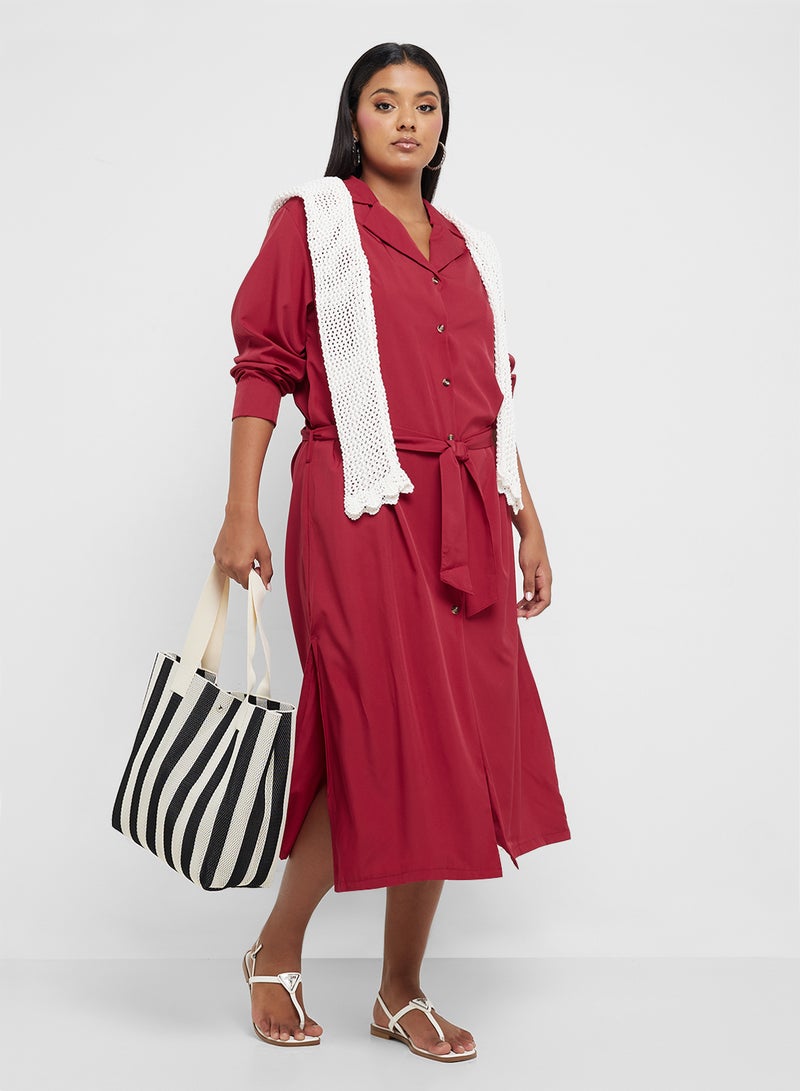 Ginger Plus Button Down A Line Shirt Dress With Belt - Image 4