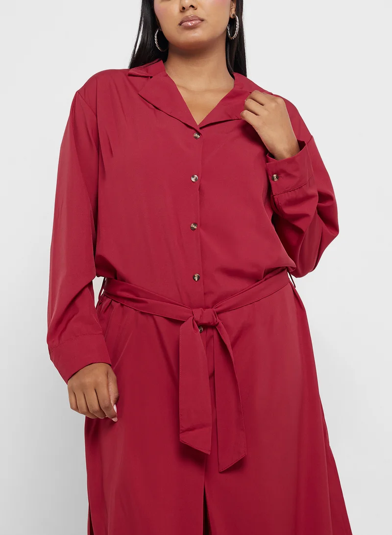 Ginger Plus Button Down A Line Shirt Dress With Belt