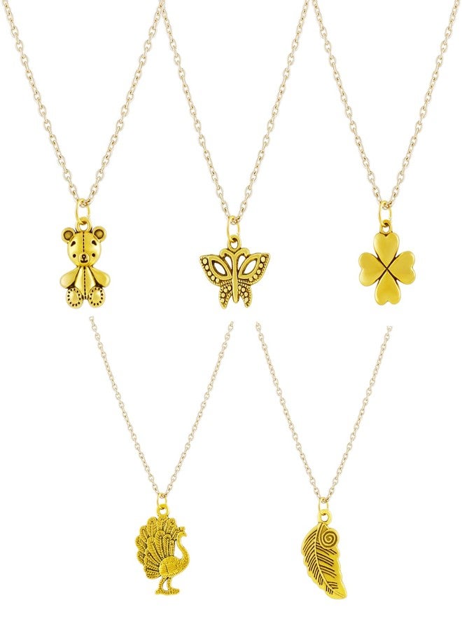 Okos Gold Plated Fashion Jewellery Combo of 5 Different Style Delicate Pendants For Girls and Women CO1000478GLD - Image 1