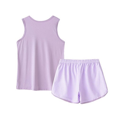 MyFav Big Kids Girls Sleeveless Sleepwear Hearts Shape Striped Pajama Nightgown (as1, age, 12_years, Purple) - Image 2