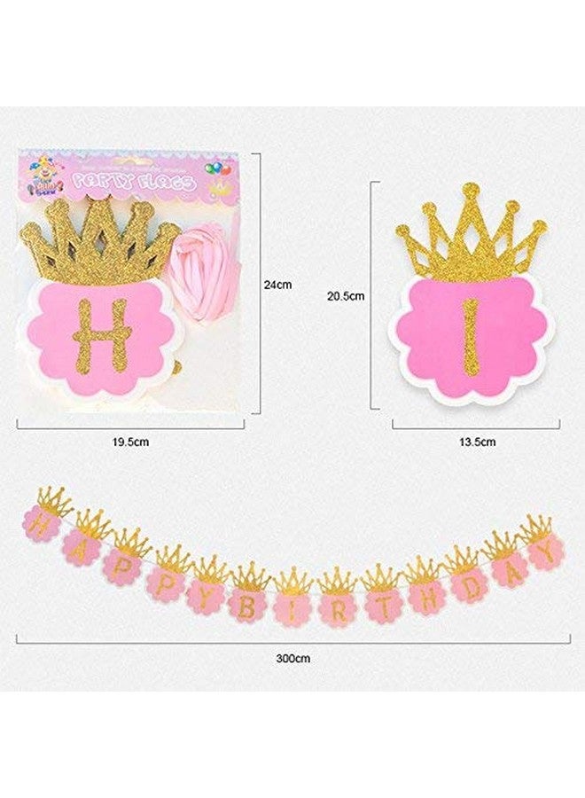 Balloonistics Happy Birthday Card Board Banner for Boys and Girls with Glitter Crown (Pink and Gold) - Image 3
