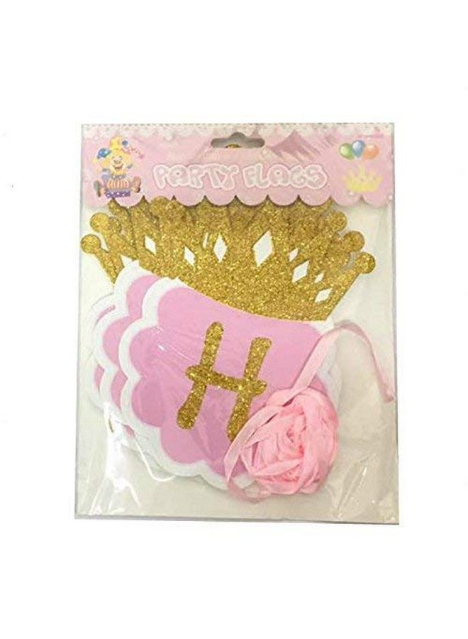 Balloonistics Happy Birthday Card Board Banner for Boys and Girls with Glitter Crown (Pink and Gold) - Image 2