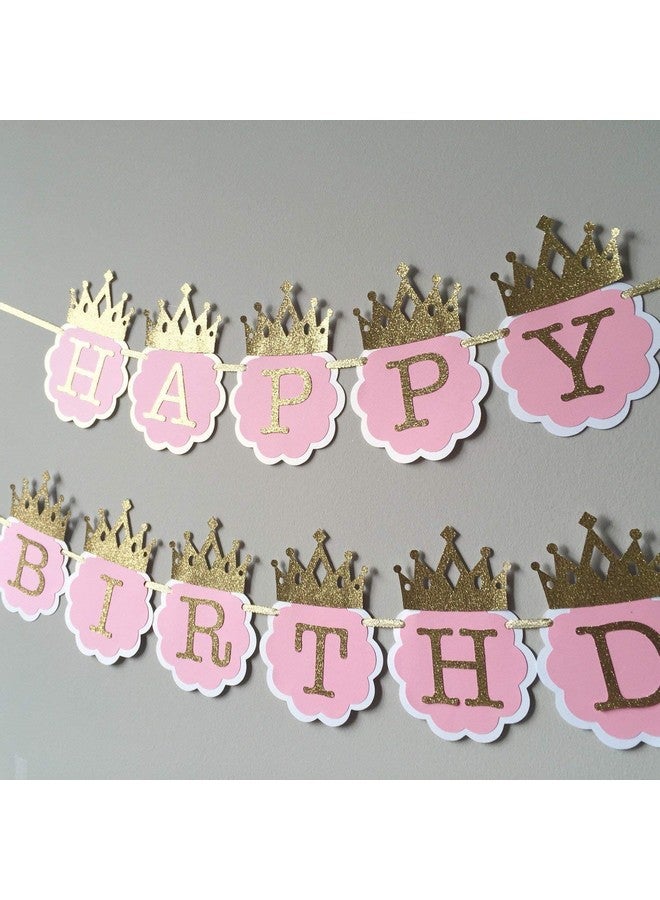 Balloonistics Happy Birthday Card Board Banner for Boys and Girls with Glitter Crown (Pink and Gold) - Image 1