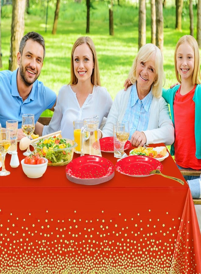 Cheery Land Red Plates and Tablecloths sets, 35pcs Gold Paper Plates 7inch and Plastic Tablecloths for Red Party Decorations - Image 5