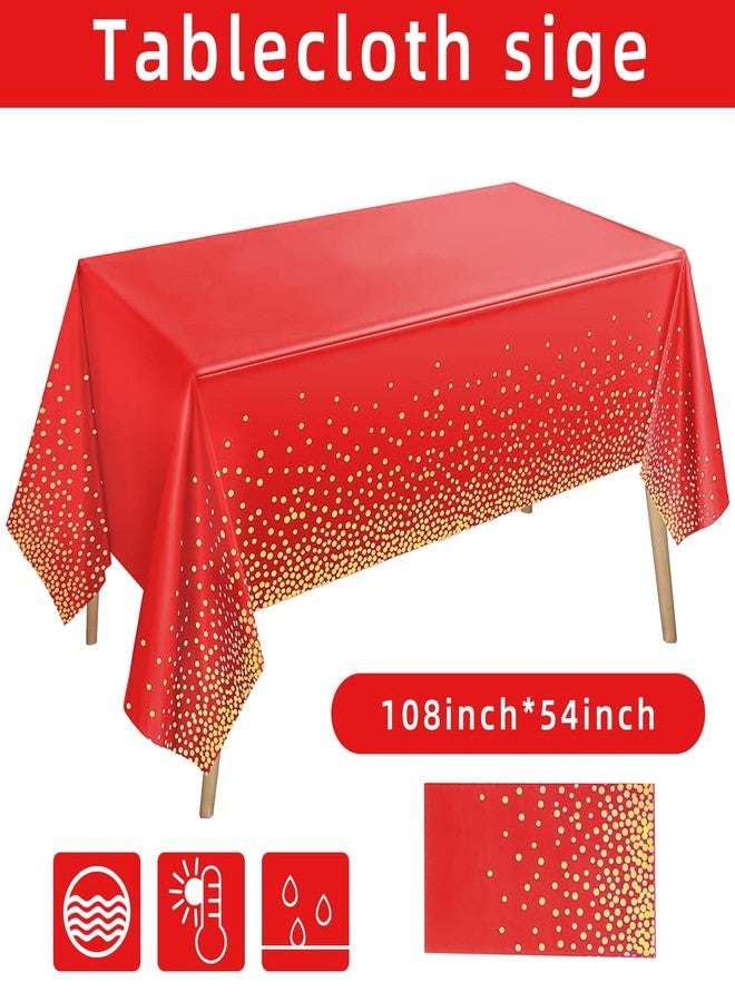 Cheery Land Red Plates and Tablecloths sets, 35pcs Gold Paper Plates 7inch and Plastic Tablecloths for Red Party Decorations - Image 3