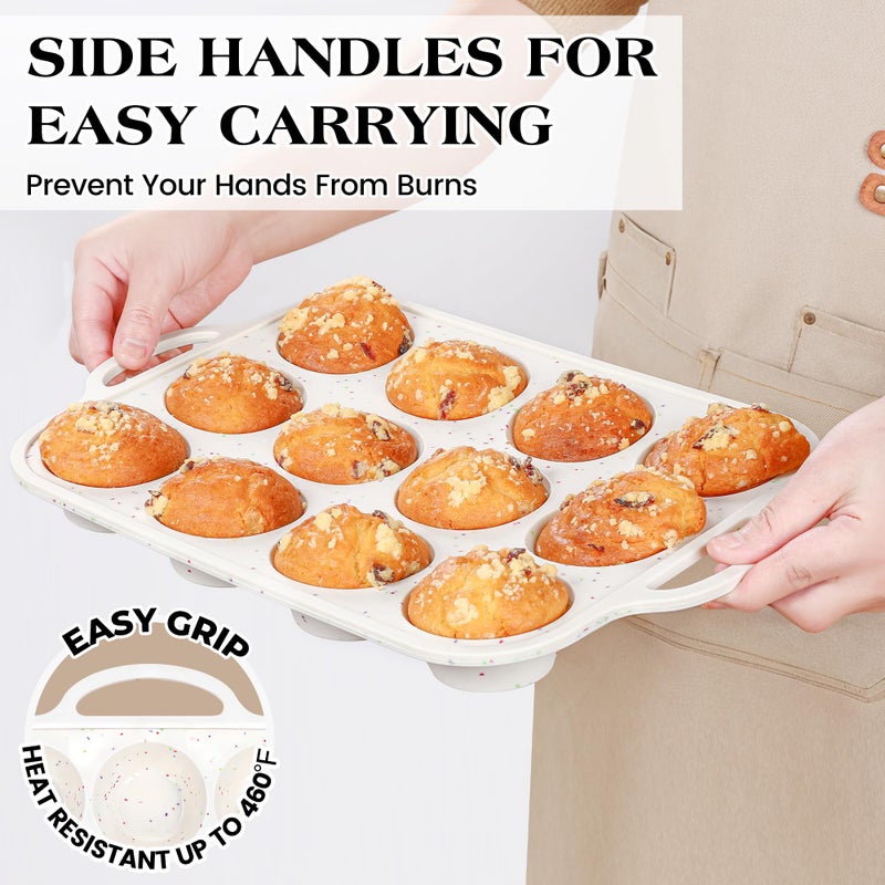 AOTASO Regular 12 Cup and Mini 24 Cup Nonstick Cupcake Pan Set Silicone Muffin Pan for Baking Silicone Cupcake Mold with Metal Reinforced Frame BPA Free (2 Pcs, Cream) - Image 5