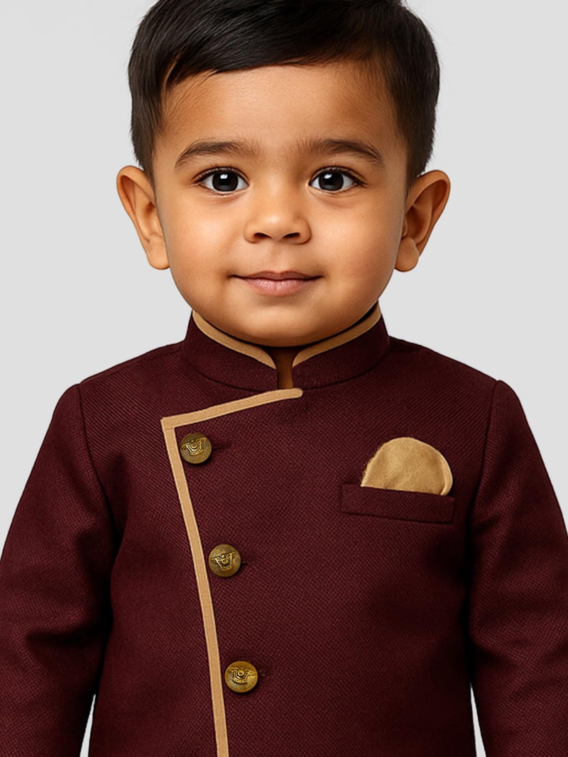 JBN Creation Boys' Maroon and Rose Gold Cotton Blend Sherwani and Dhoti Pant Set_JBNBCIW124MAnCDRG_26 - Image 2