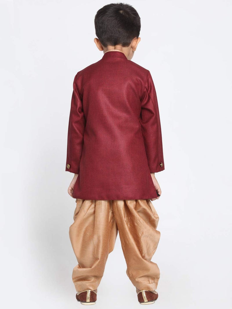 JBN Creation Boys' Maroon and Rose Gold Cotton Blend Sherwani and Dhoti Pant Set_JBNBCIW124MAnCDRG_26 - Image 5
