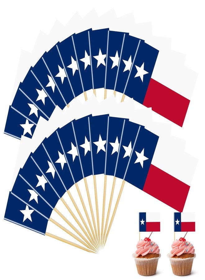 Geodurn 200 Pcs Mini Texas Flag Toothpick Toppers, Small Lone Star TX State Flags on Wooden Picks for Texas Independence Day, Parades, Barbecues, Cupcakes, and Party Decorations - Image 1