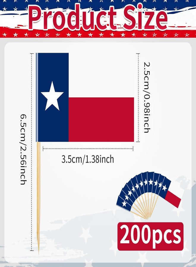 Geodurn 200 Pcs Mini Texas Flag Toothpick Toppers, Small Lone Star TX State Flags on Wooden Picks for Texas Independence Day, Parades, Barbecues, Cupcakes, and Party Decorations - Image 2