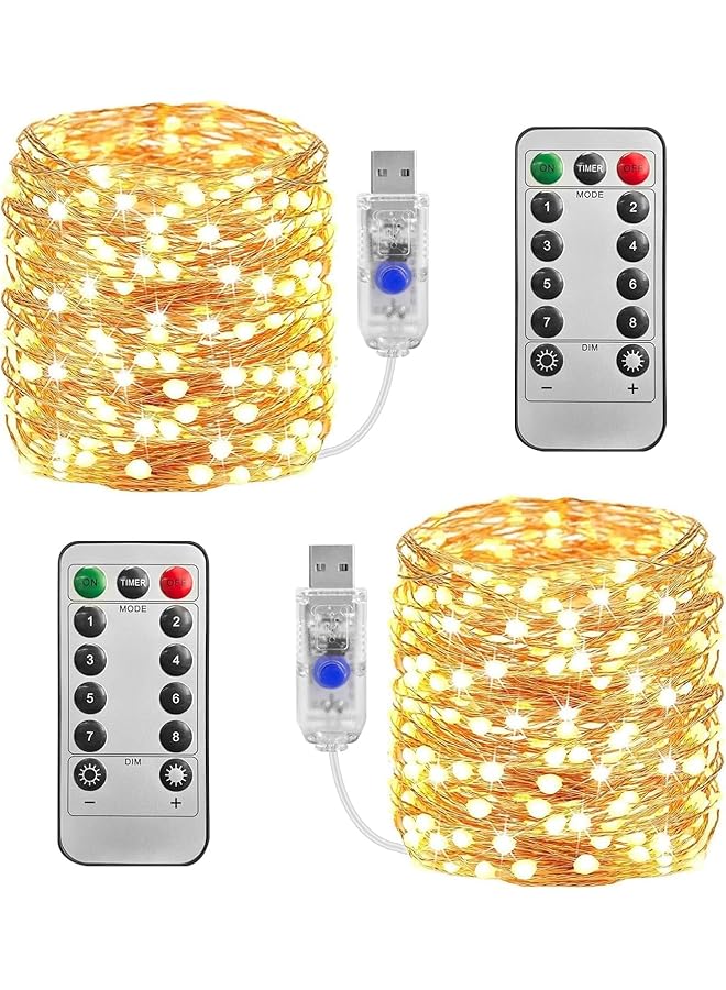 The Bros عبوة 2 من أضواء الف fairy LED البيضاء الدافئة 33 قدم 100 LED تعمل بالطاقة عبر USB للاستخدام الداخلي والخارجي - Image 1