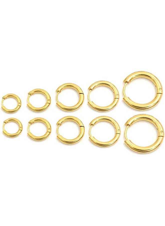 Stainless Steel Hoop Earrings Set, Medium Hoop Earrings for Women Men 8mm 10mm 12mm 14mm 16mm,5 Pairs Hoop Earrings Different Sizes Endless Hinged Stainless Steel Hoops for Multiple Piercings  - Image 1