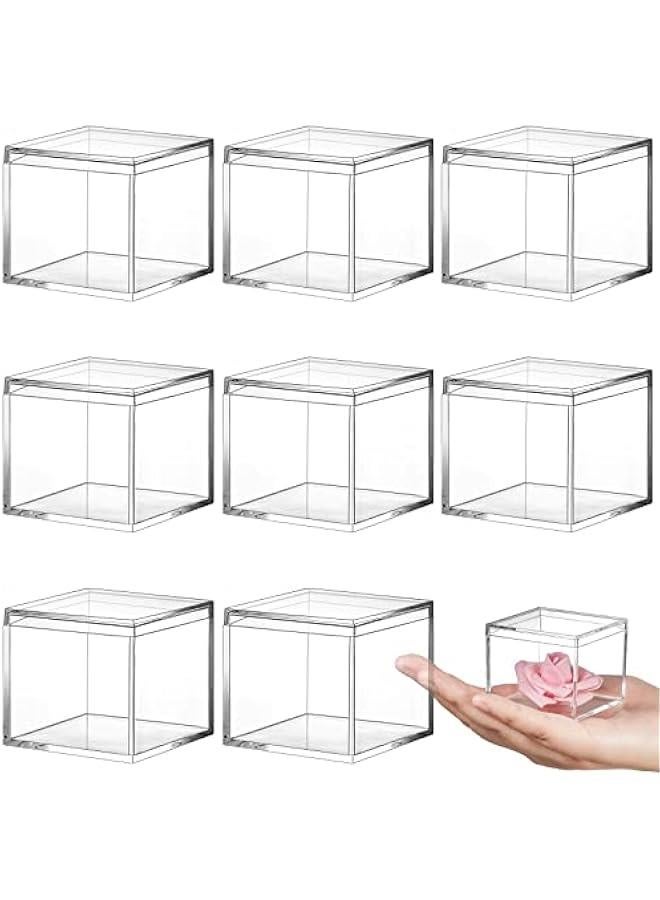 Arabest 8 Pieces Clear Acrylic Plastic Jewelry Box Mini Storage Box Mini Cube Containers with Lids for Candy Pill and Tiny Jewelry(Square,2.2 x 2.2 x 1.8 Inch) - Image 1