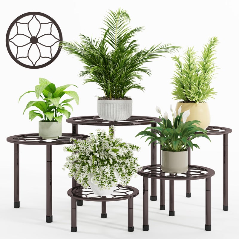 NUZZERO Metal Plant Stand Indoor OutdoorIndoor Plant Stands for Patio Rust ProofHeavy Duty Flower Pot Stands for Multiple PlantBrown Potted Plant Holder for Garden Home 5 Pack Brown - Image 2