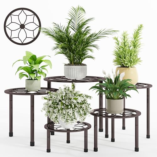 NUZZERO Metal Plant Stand Indoor OutdoorIndoor Plant Stands for Patio Rust ProofHeavy Duty Flower Pot Stands for Multiple PlantBrown Potted Plant Holder for Garden Home 5 Pack Brown - Image 1