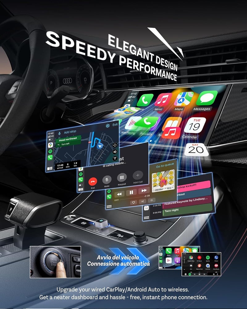 Ottocast محول Mini Cube 3.0 اللاسلكي لـ CarPlay و Android Auto 2026 - توصيل وتشغيل، إعادة اتصال سريعة تلقائيًا (فضي) - Image 2