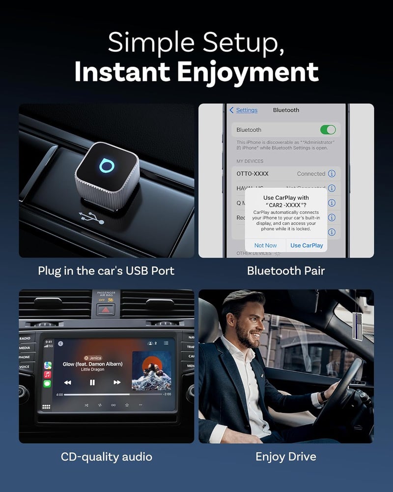 Ottocast محول Mini Cube 3.0 اللاسلكي لـ CarPlay و Android Auto 2026 - توصيل وتشغيل، إعادة اتصال سريعة تلقائيًا (فضي) - Image 5
