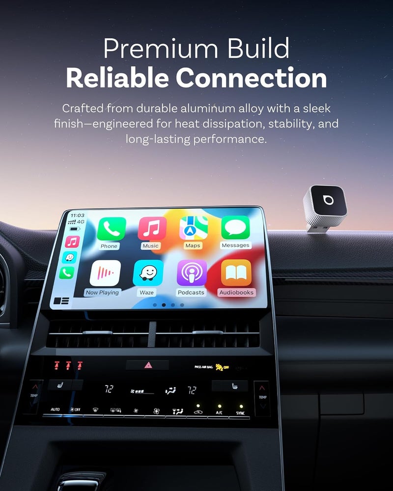 Ottocast محول Mini Cube 3.0 اللاسلكي لـ CarPlay و Android Auto 2026 - توصيل وتشغيل، إعادة اتصال سريعة تلقائيًا (فضي) - Image 4
