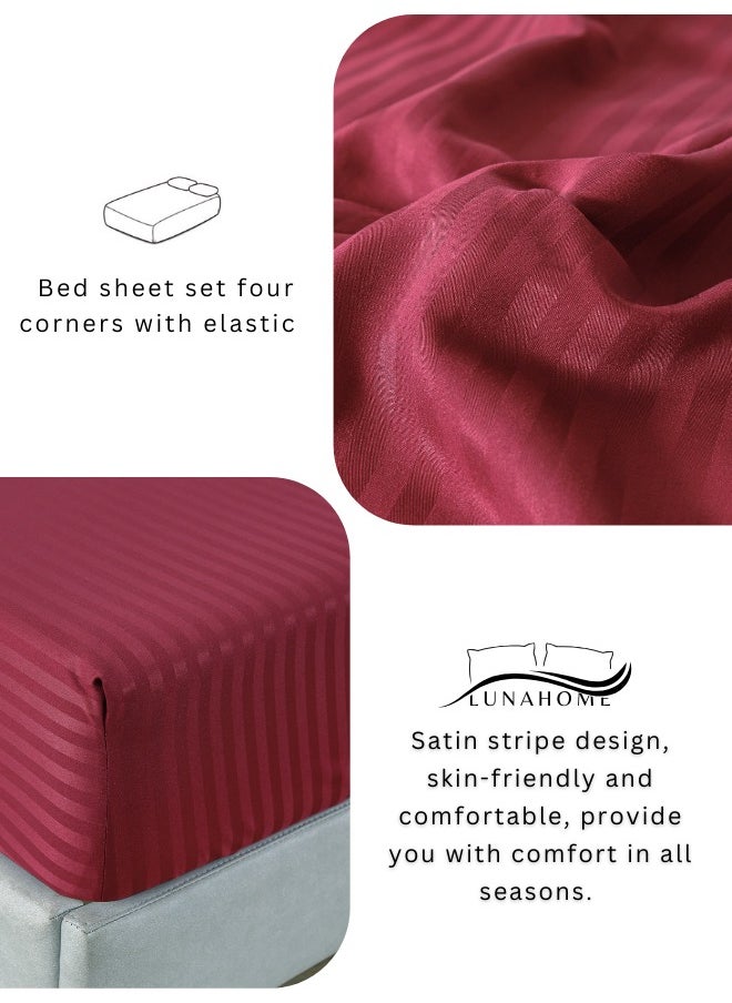 LUNA Home - Fitted sheet with elastic corner 90*200+30cm with 2 pillow cases, bedsheet set 0f 3 piece single size, red. - Image 1