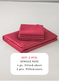 LUNA Home Fitted sheet with elastic corner 90*200+30cm with 2 pillow cases, bedsheet set 0f 3 piece single size, red.  - Image 2