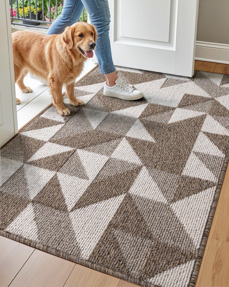 DEXI Front Door Mats for Entryway Non Slip Washable LowProfile Entry Doormat Absorbent Resist Dirt Inside Floor Entrance Mat Patio 32x48 BrownWhite
