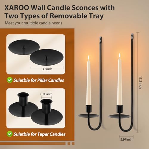 XAROO Candle Sconces Set of 2, Taper & Pillar Wall Candle Holder, Black Wall Sconces Set of Two, Decor for Entryway, Stair Corner, Living Room, Gfits for Men Women Mom or Dad - Image 3