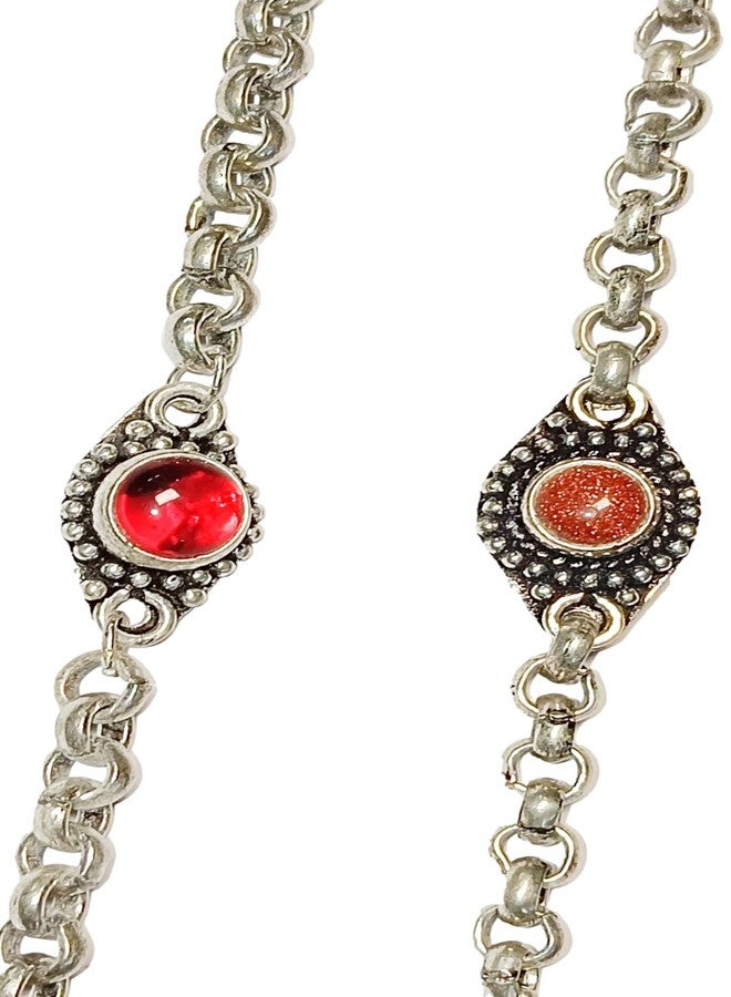 ATHZ Rakhi Combo Set of 2 - Oxidised Silver Bracelet Rakhis for Brother | Red Wine & Caramel Brown Stone Dial | Handmade Rakhi Gift for Rakshabandhan by Indian Artisans - Image 1
