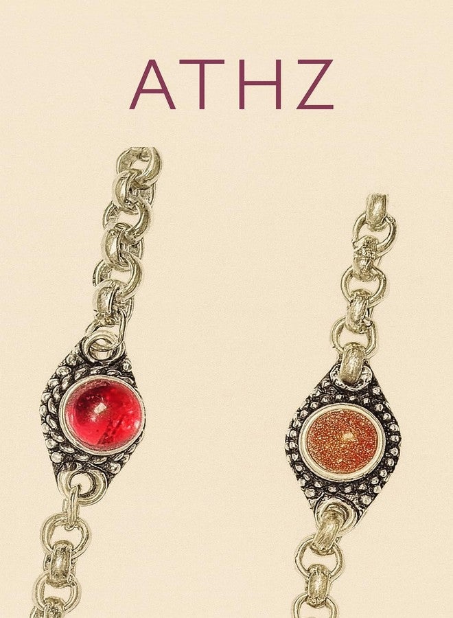ATHZ Rakhi Combo Set of 2 - Oxidised Silver Bracelet Rakhis for Brother | Red Wine & Caramel Brown Stone Dial | Handmade Rakhi Gift for Rakshabandhan by Indian Artisans - Image 4