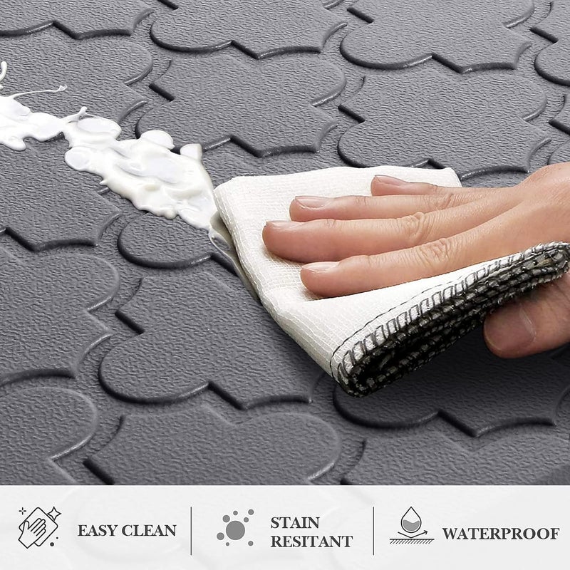 Ofrdncy Kitchen Mat [2 PCS] Extra thick 12mm Cushioned Anti-Fatigue Floor Mat, Waterproof Non-Skid, Ergonomic Comfort Foam Kitchen Rugs, Standing Mat for Floor(Grey,17.3x28"+17.3x60") - Image 4