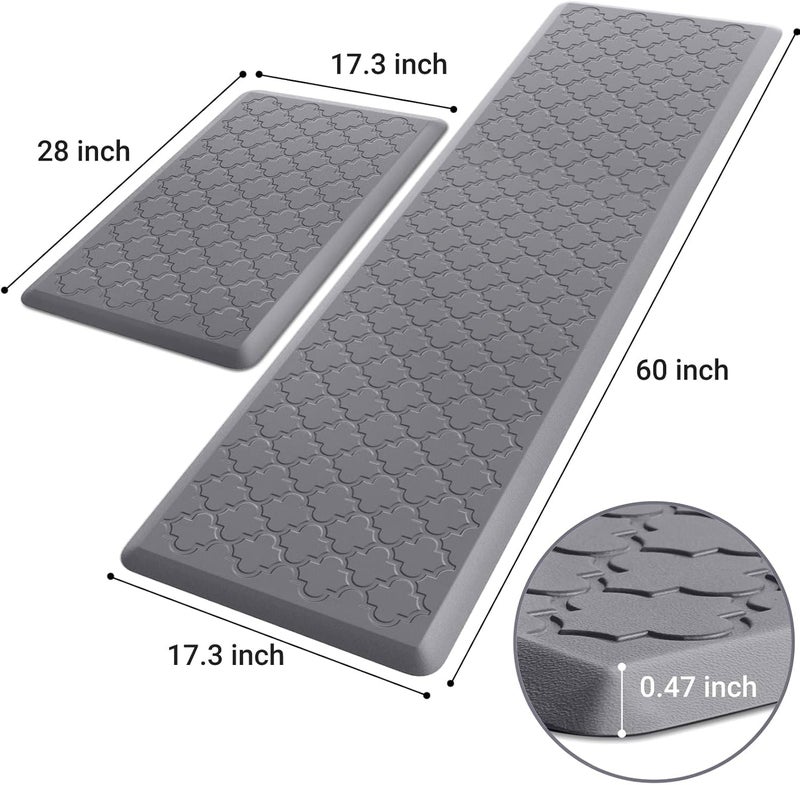 Ofrdncy Kitchen Mat [2 PCS] Extra thick 12mm Cushioned Anti-Fatigue Floor Mat, Waterproof Non-Skid, Ergonomic Comfort Foam Kitchen Rugs, Standing Mat for Floor(Grey,17.3x28"+17.3x60") - Image 2
