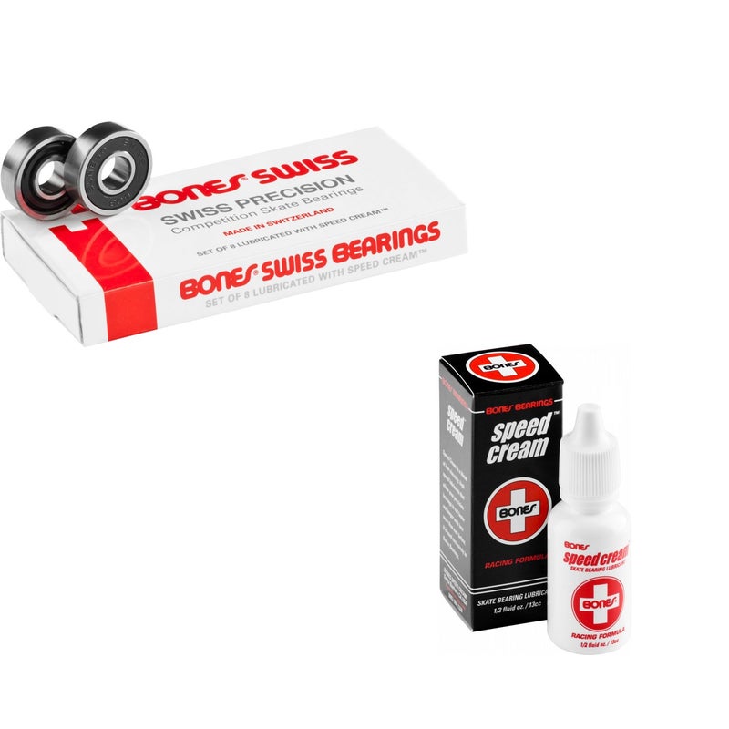 Bones Swiss Skateboard Bearings 8-Pack with Speed Cream Lubricant - Image 1